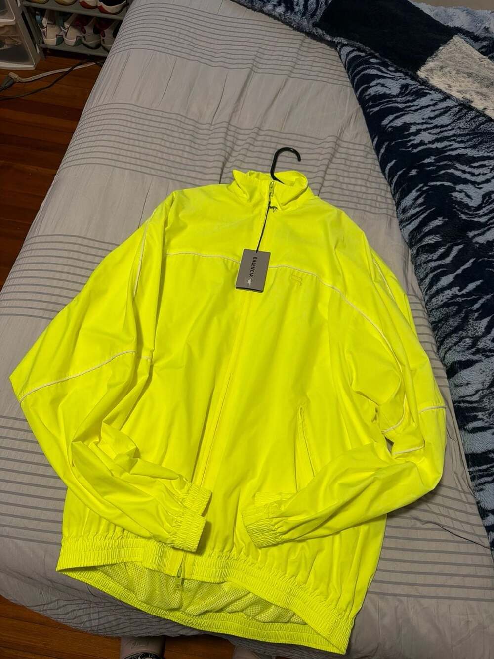 Balenciaga Sporty B Neon Yellow Piped Track Jacket Size 46